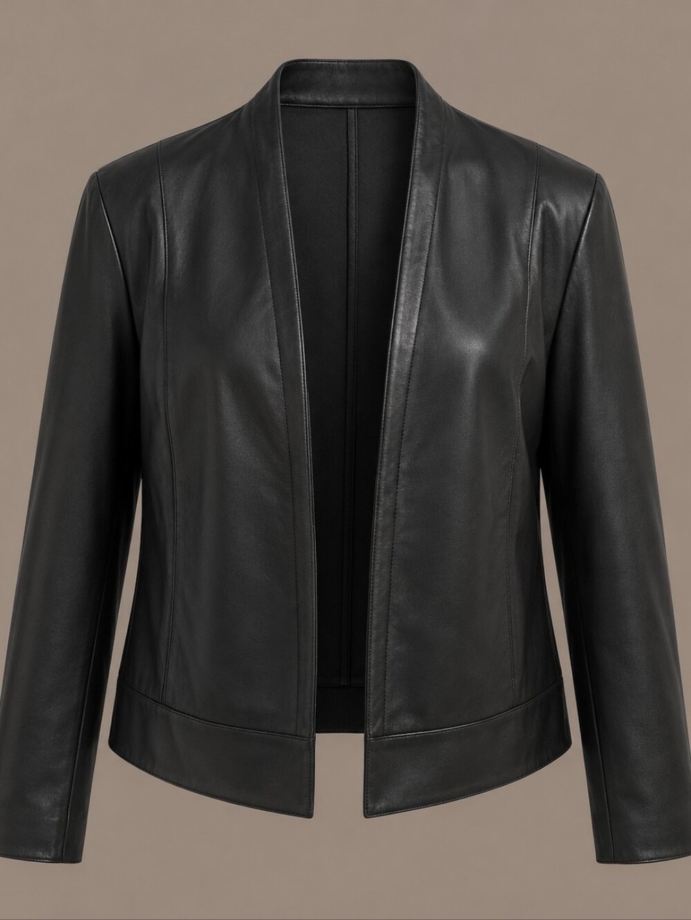 Classic Black Faux Leather Open-Front Jacket